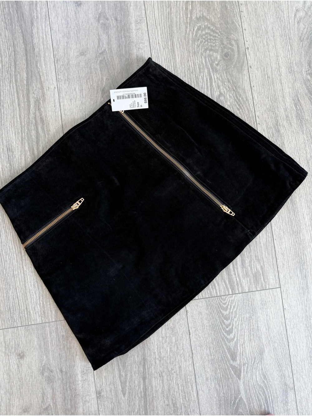 Blank NYC Black Suede Mini Skirt with Gold Zippers